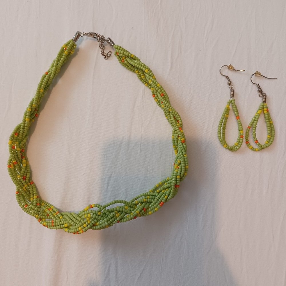 Lime green matching necklace and earring set